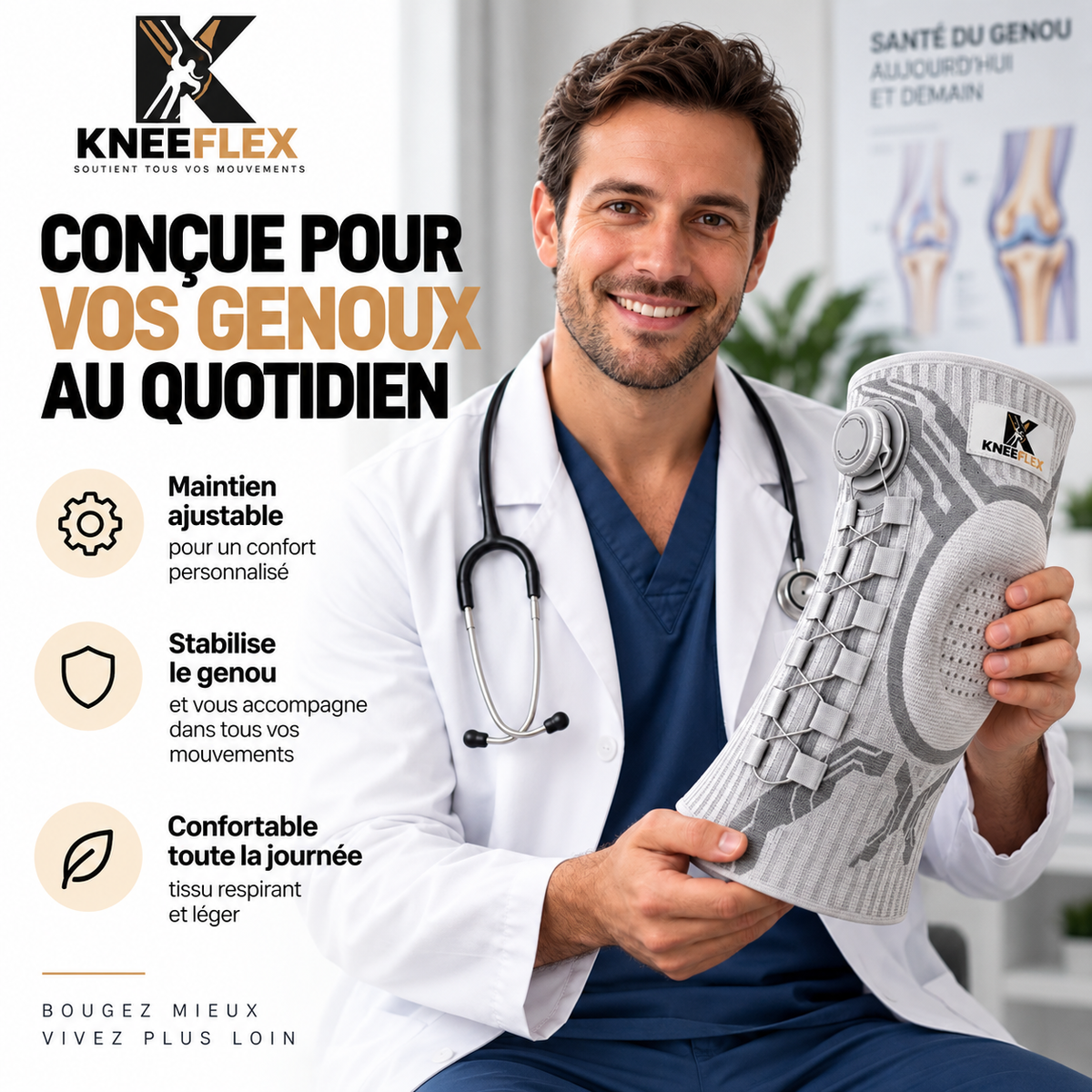 KneeFlex — Genouillère de maintien réglable